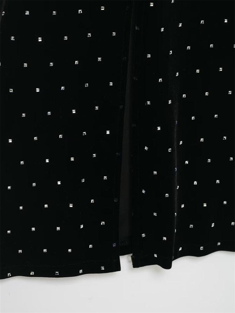 European & American Style 2025 Winter Shiny Beaded Velvet Dress