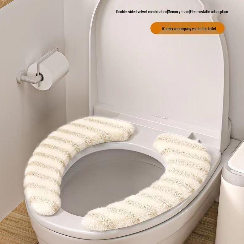 Cuscino per Sedile del WC a Strisce Autoadesivo per Autunno/Inverno - Spesso, Design di Lusso Leggero
