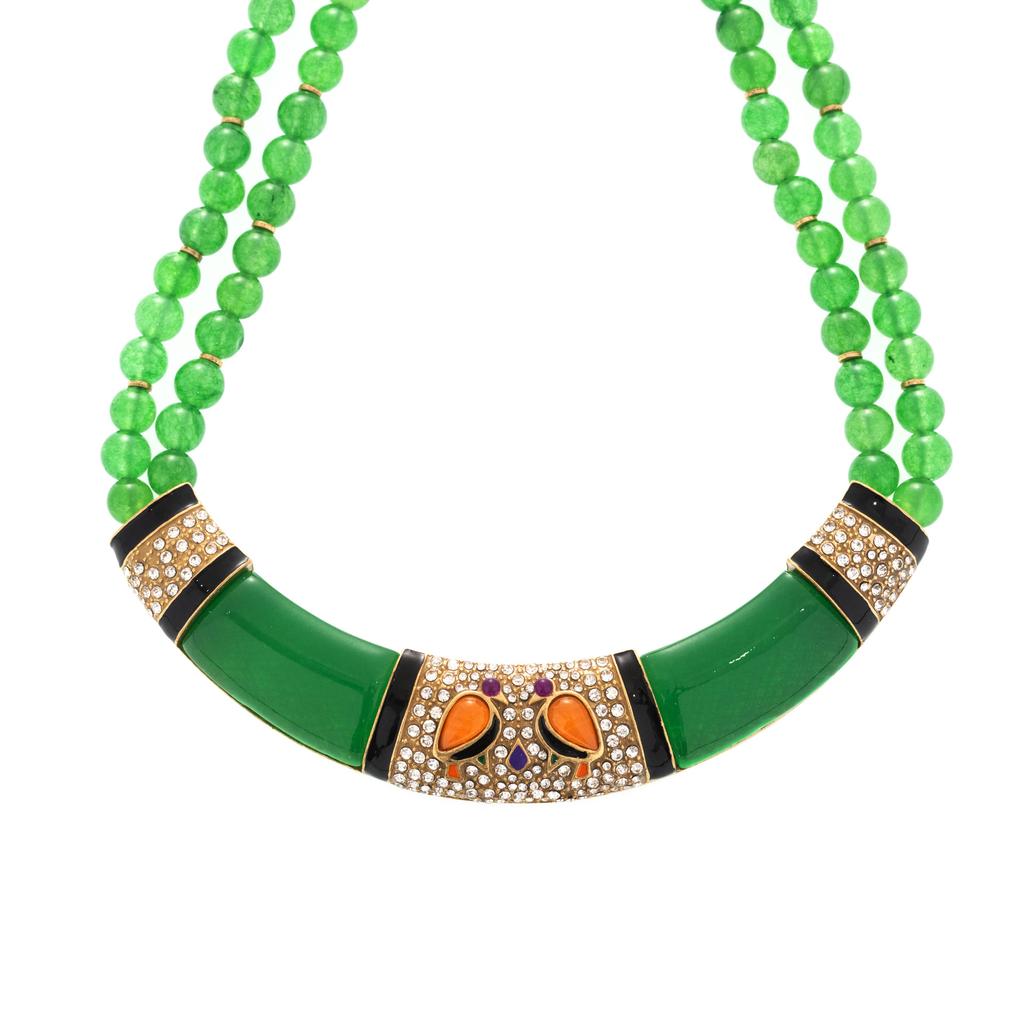 Middle East Live Broadcast High-End Niche Design, Copper Alloy Gold-Plated Diamond Emerald Necklace Jewelry