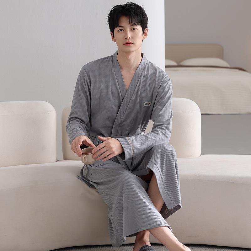 Men'S Pajamas Spring And Autumn Cotton Long-Sleeved Dressing Gown Red Pajamas Men'S Large-Size Bathrobe