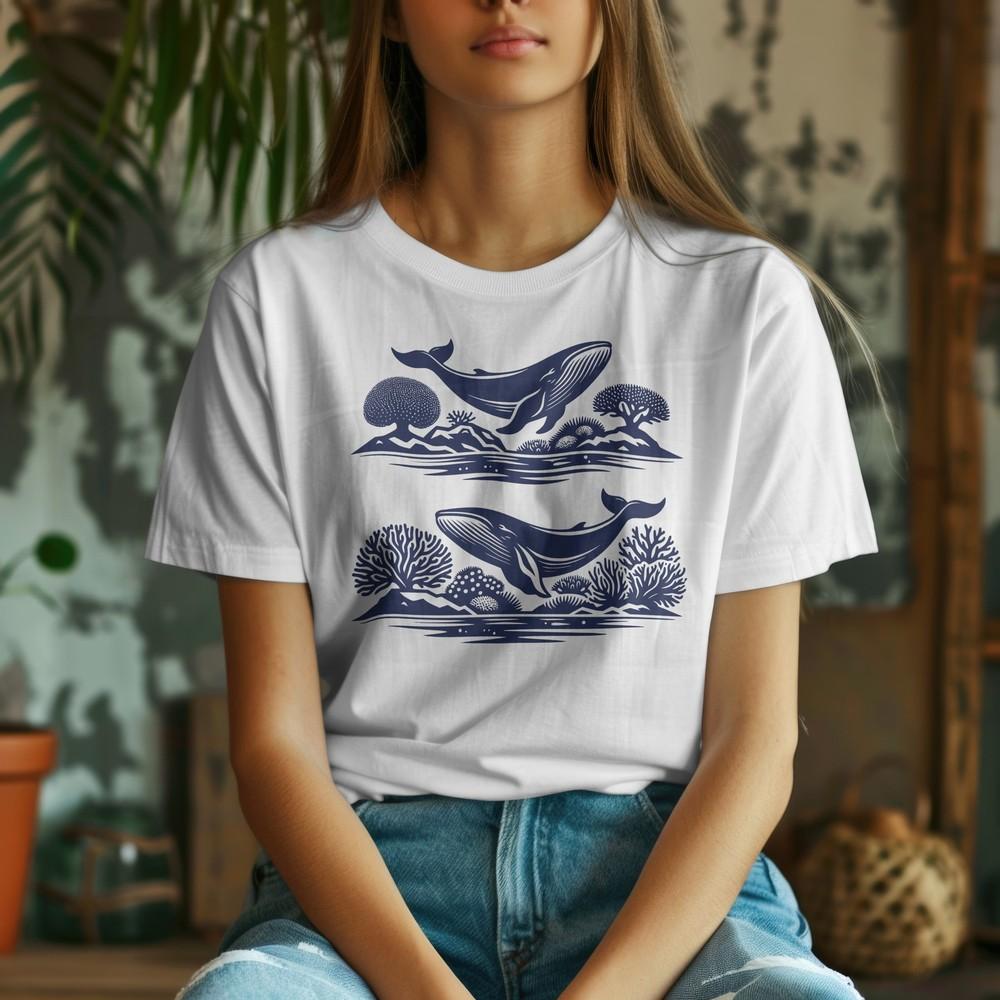 Whale Swimming Ocean Vibes T-Shirt, Coral Reef Tee, Underwater Wildlife Top