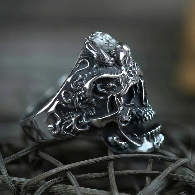 Gothic Punk Ring For Men Retro Skeleton Adjustable Exaggeration Ring Rock Style Personalized Jewelry Party Gift