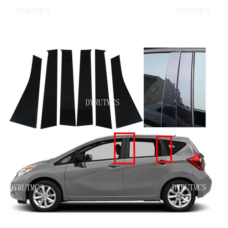 Fit For Nissan Note 2013 2014 2015 2016 2017 2018 6pcs Silver Carbon Glossy Black Pillar Posts Window Cover Door Trim