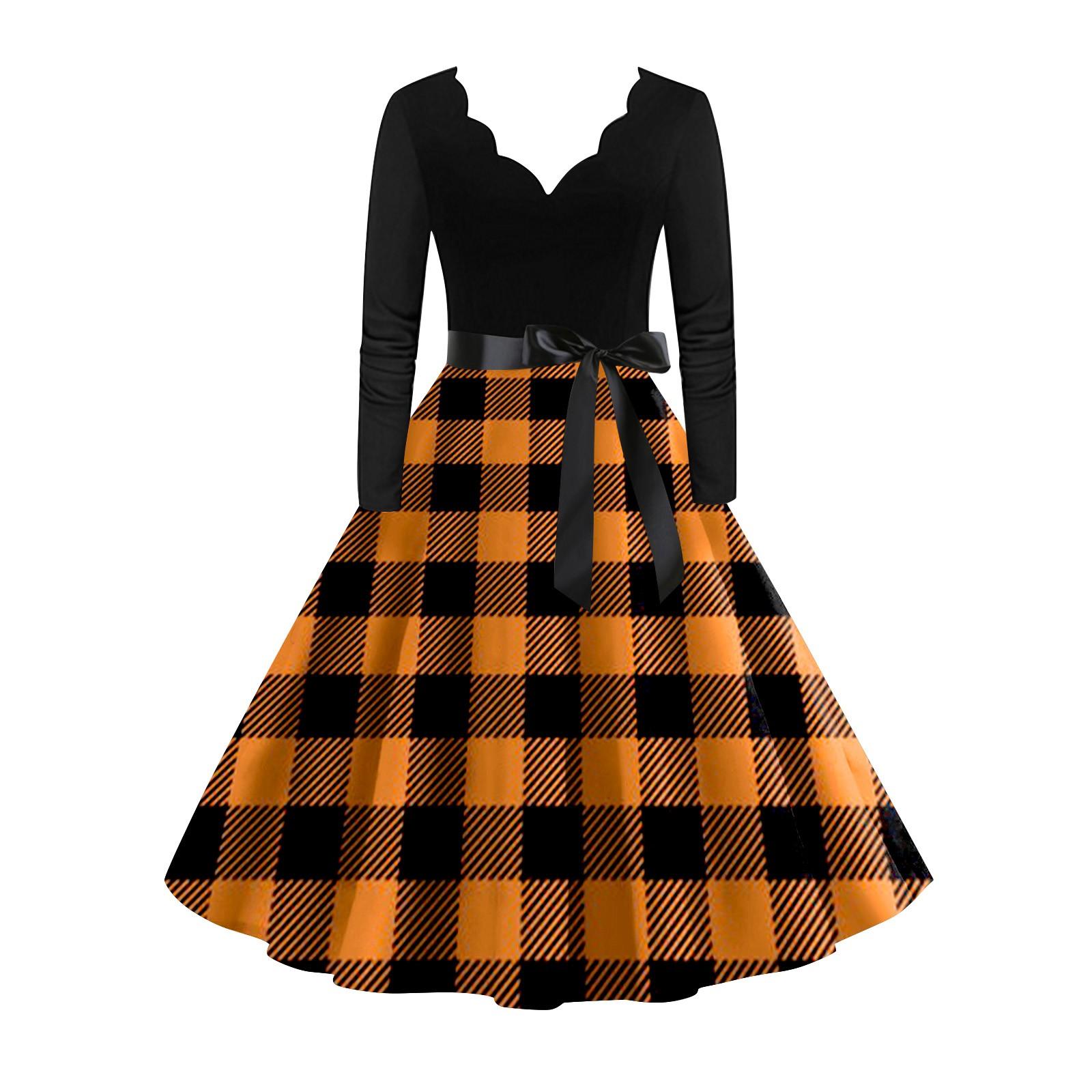 

Женское винтажное платье с длинным рукавом для Хэллоуина и принтом 1950-х годов, вечернее платье для выпускного вечера для домохозяйки XXXL жёлтый