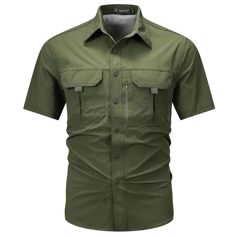 Sommer Herren Kurzarmhemd Atmungsaktiv Taktisches Arbeitshemd Tops Outdoor Casual Schnelltrocknend Multi-Pocket Camping Cargo Shirts