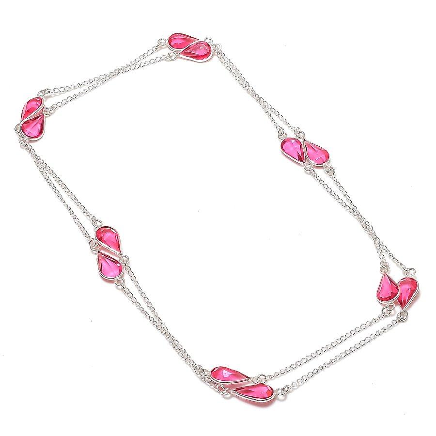 

Natural Pink Rubillite Gemstone 925 Sterling Silver Jewelry Necklace 18 ASN-5998