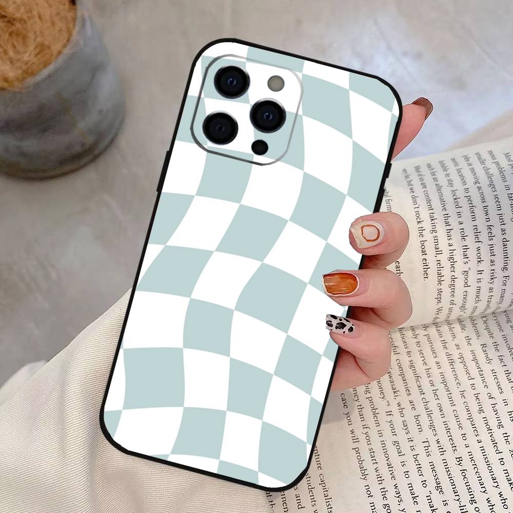 Solid color plaid Phone Case For iPhone 17,16,15,14,13,12,11 Plus,Pro Max,XS,Soft Silicone Black Cover
