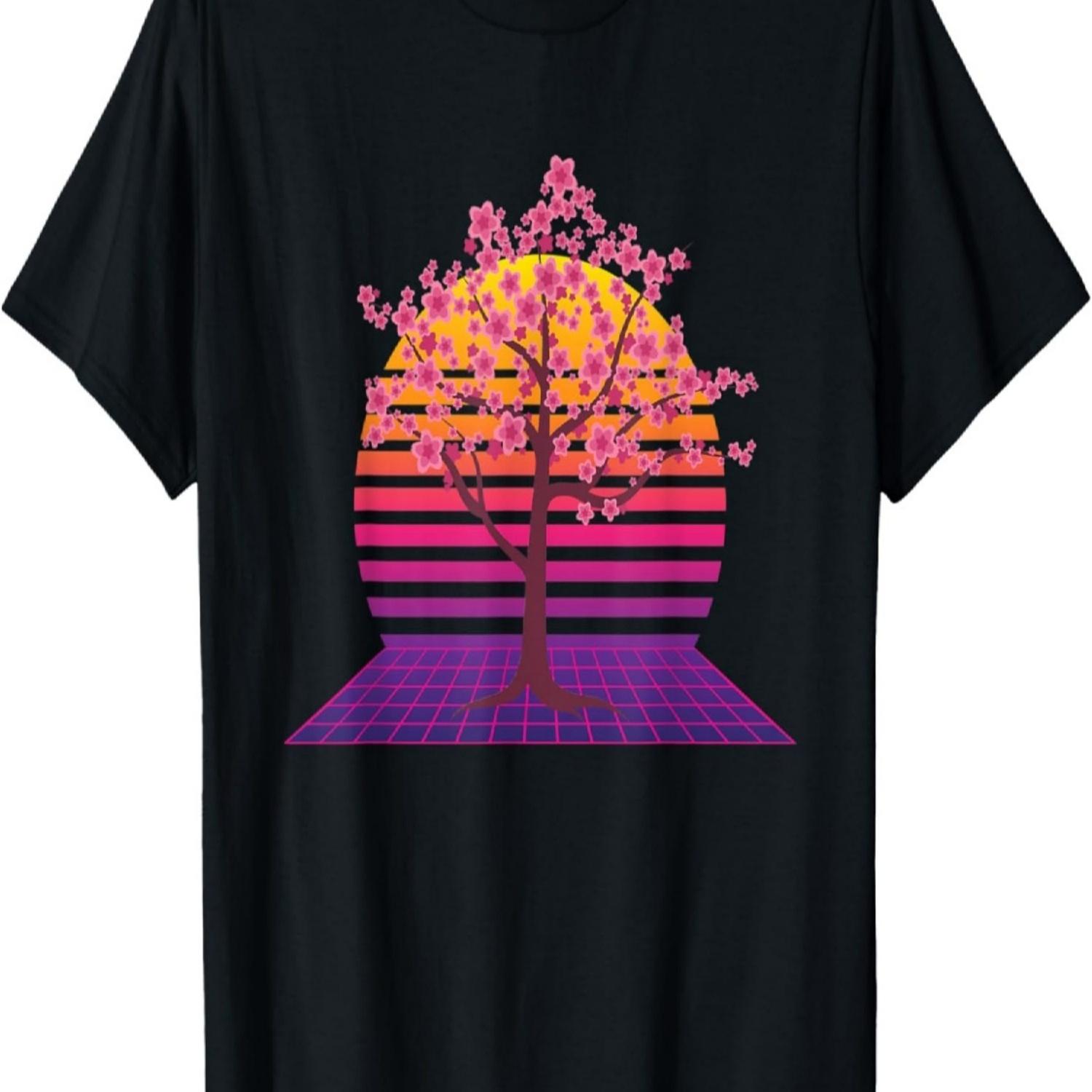 Sakura  Pink Flower Vaporwave Sunset Cherry Blossom T-Shirt S