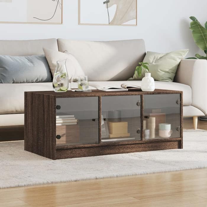 VidaXL Coffee Table with Glass Doors, End Table with Storage, Side Table, Living Room Furniture 836419