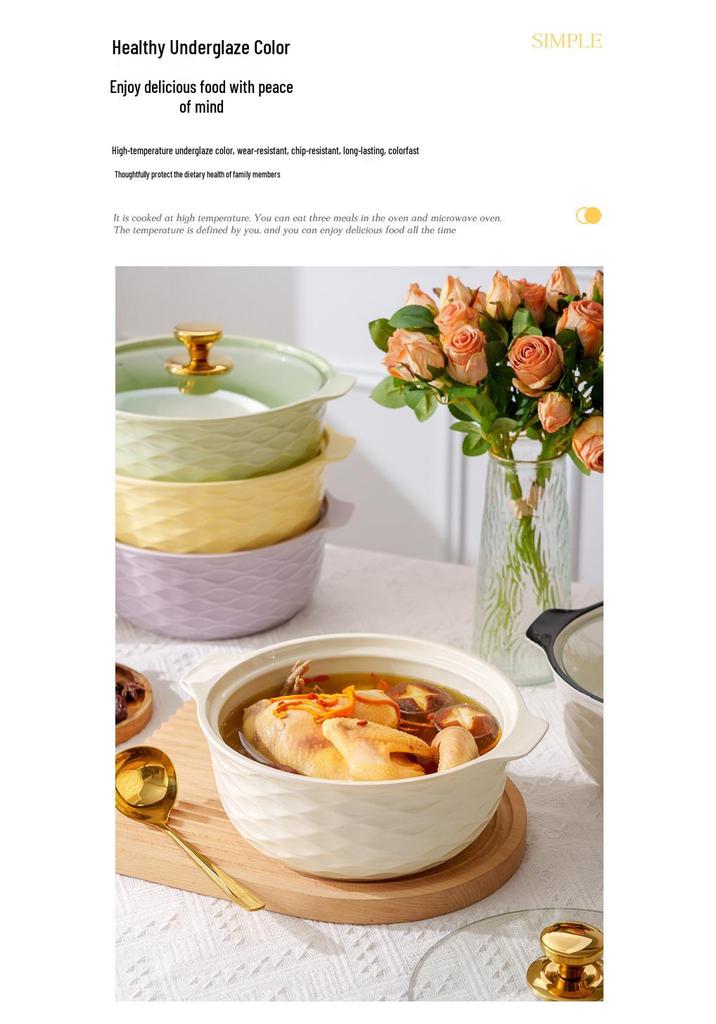 Ceramic Double-Handled Large Soup Bowl with Lid - High-End Design, Ideal for Home Use, Sauerkraut Fish, and Commercial Soups.