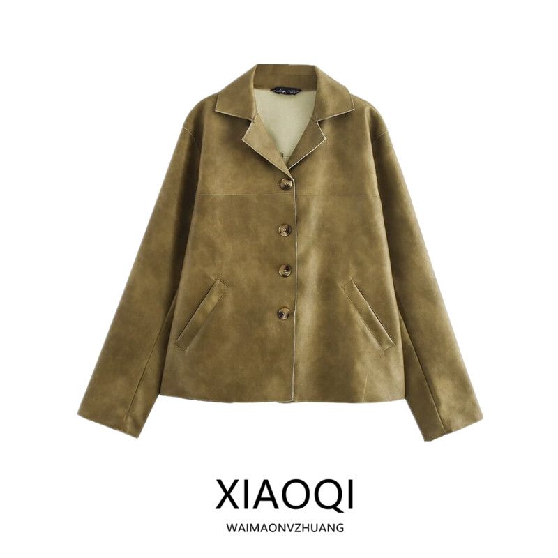 Fashion Style 2024 Autumn New Women's Clothing Easiest for Match Cow Leather Long Sleeves Lapel Leather Jacket Coat 2521240