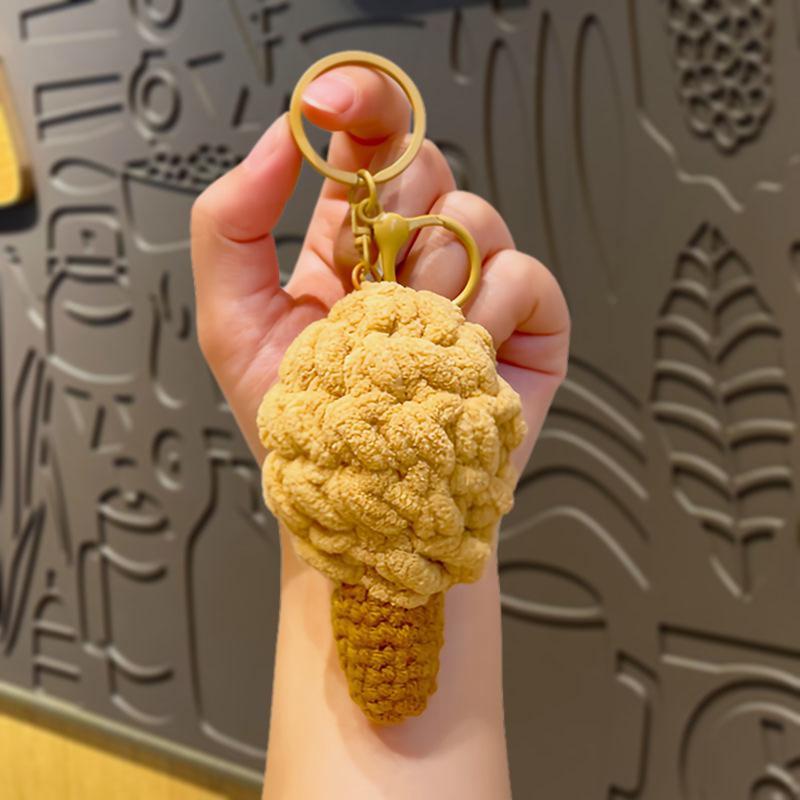 Handmade Woolen Woven Ice Cream Keychain, Simulated Ice Cream Cone Bag, Small Pendant, Cute Hanging Decoration, Small Gift