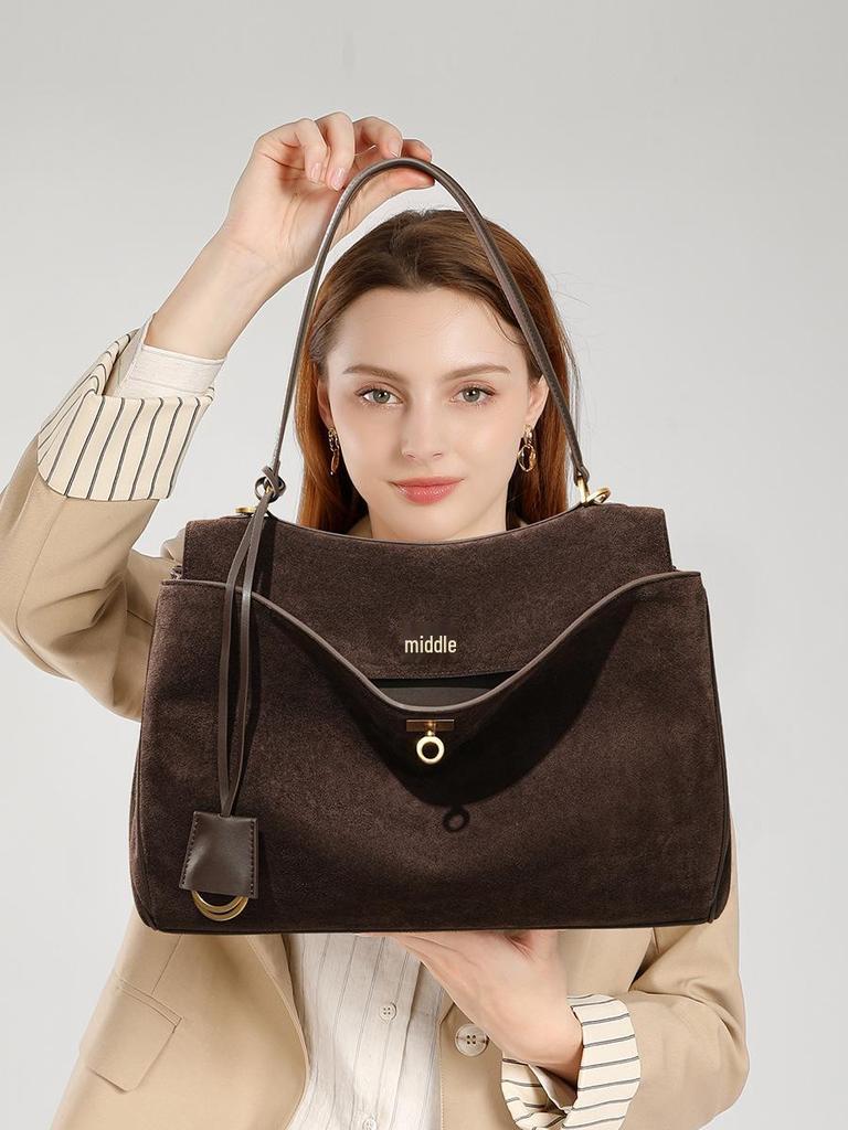 Rodeo Women's Suede Leather Underarm Tote: Premium Commuter Bag with High-End Design and Large Capacity.