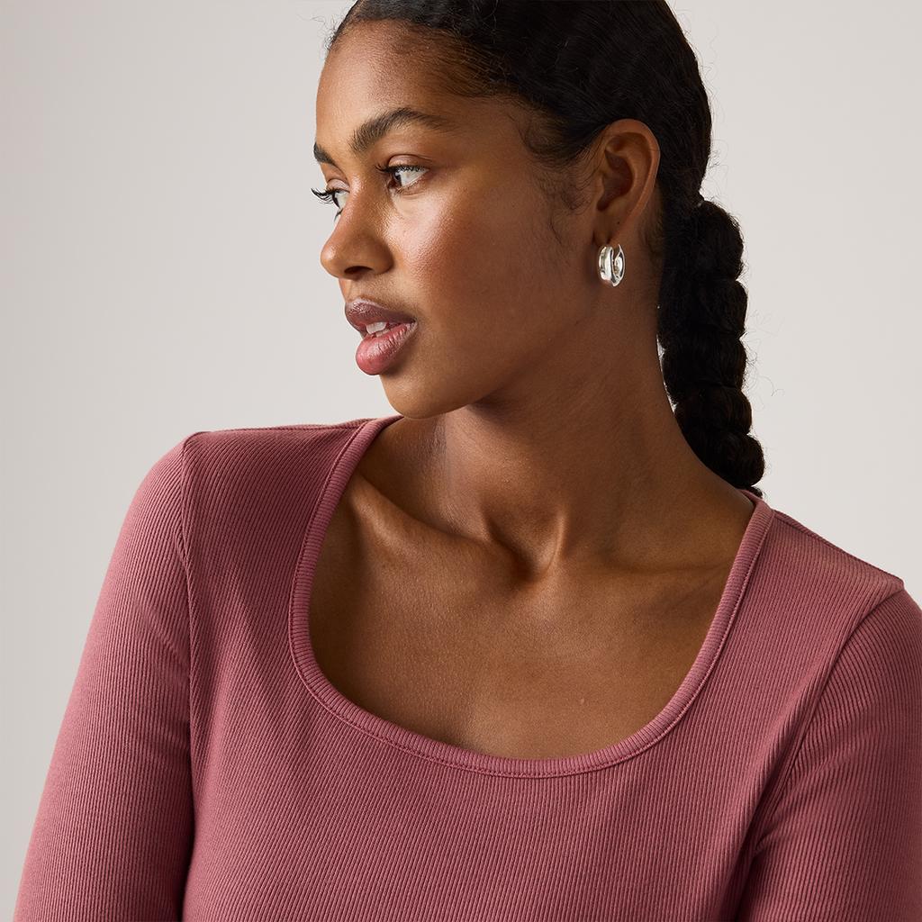 Levis Comfortable Versatile Fashion Basic Square Neck Long Sleeve T-Shirt Women tops 005IO-0008