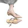 French pointed head temperament suede splicing bag head sandals wine glass heel summer new rear strap women's shoes commute