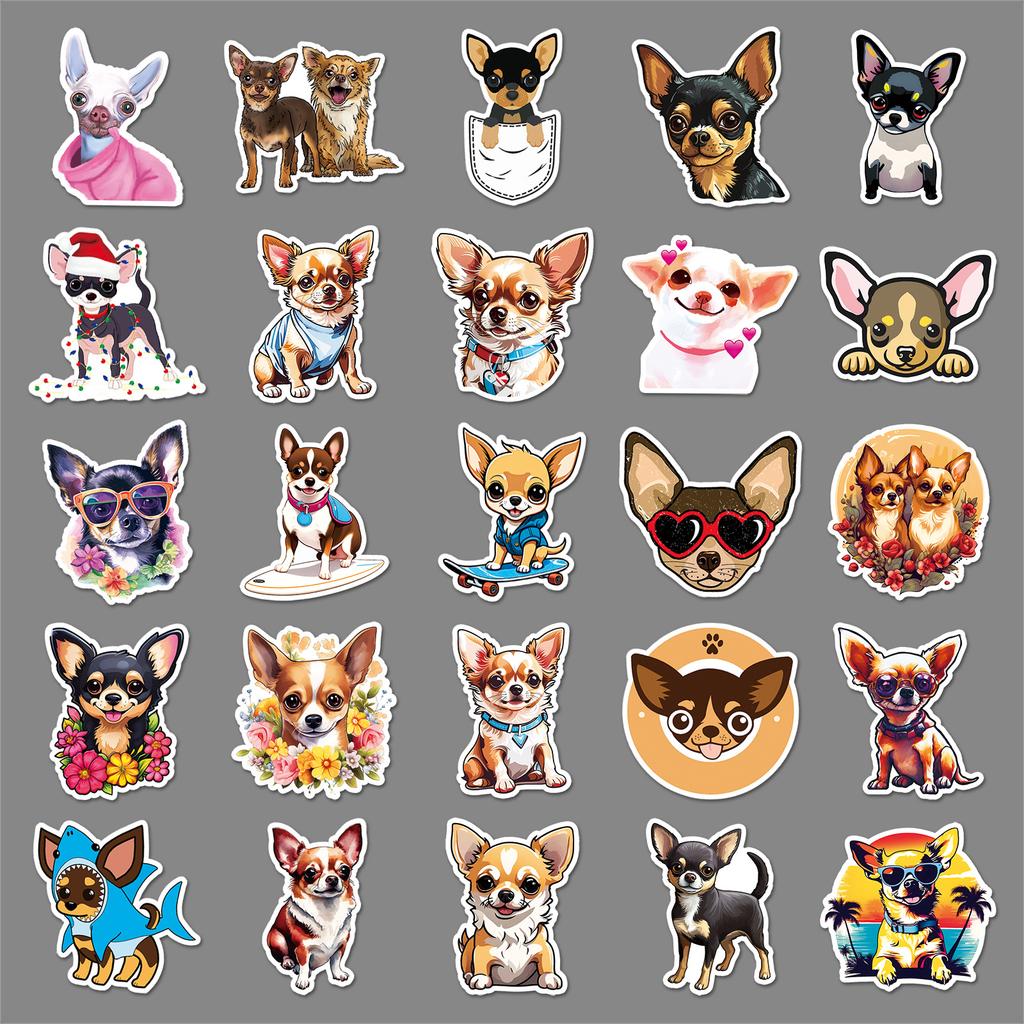 50 Chihuahua Graffiti Stickers Personalized Cartoon Cute Dog Creative Decorative Mobile Phone Case Refrigerator Stickers