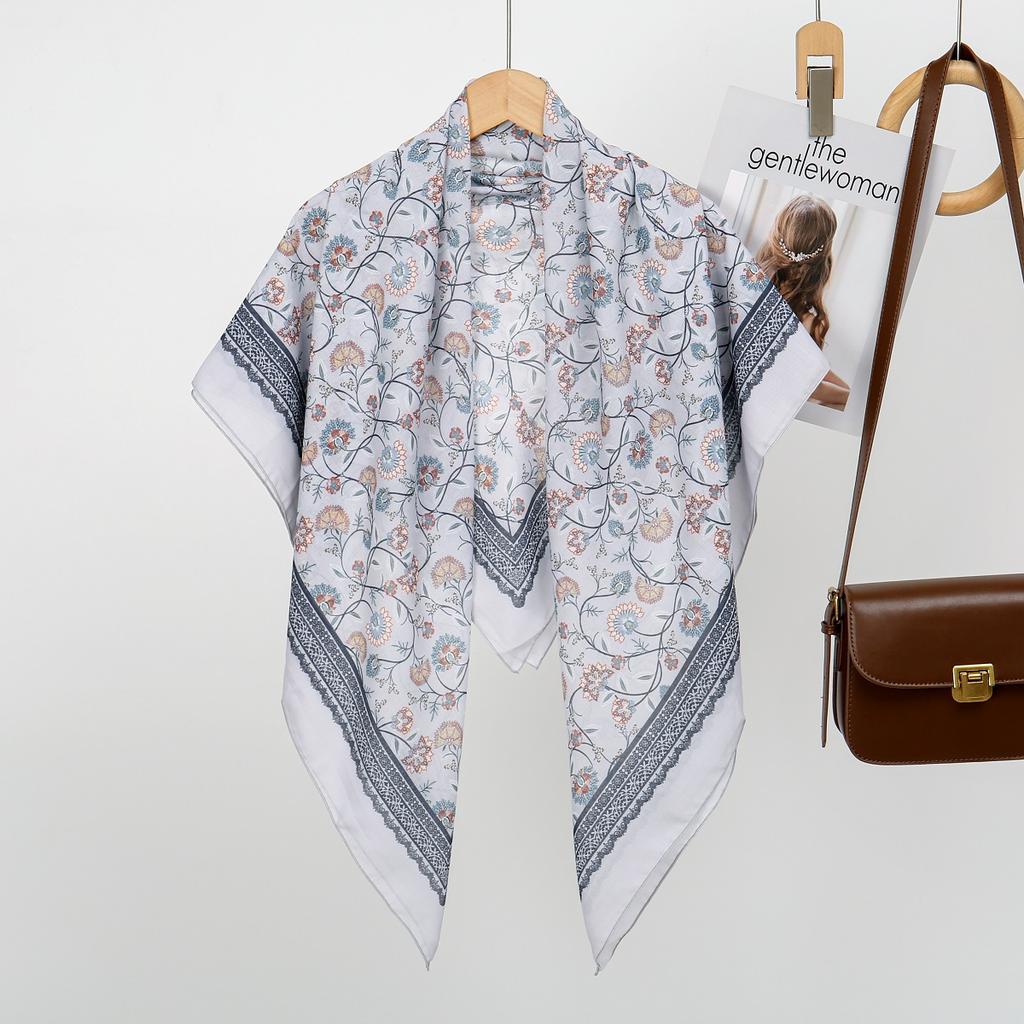 Women Floral Printed Square Scarf Hijabs Scarves For Women Muslim Shawls Malaysia Headscarf Wraps Headband Kerchief 110*110Cm