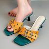 Fashion High Quality Faux Fur High Heel Slippers Women Fashion Mixed Color Square Toe Buckle Slide Slippers Comfort Brand Designer Shoes