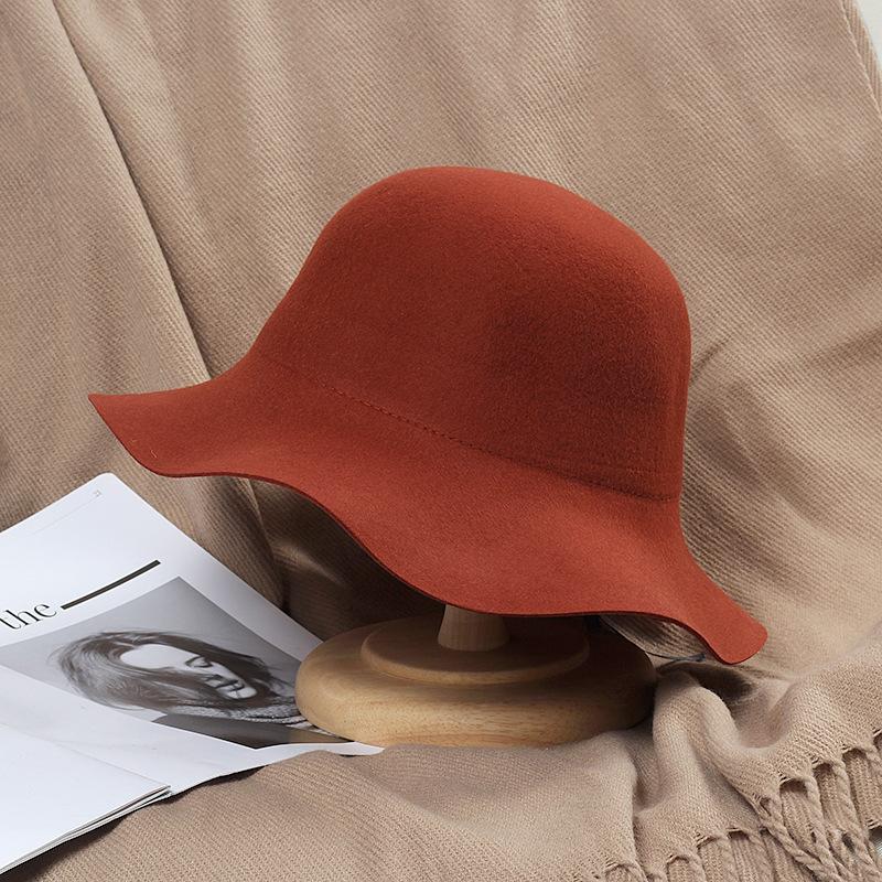 NEW Fedora Hat Women's Autumn Wave Curled English Retro Versatile Fisherman Hat Fashion Hepburn Woolen Top Hat