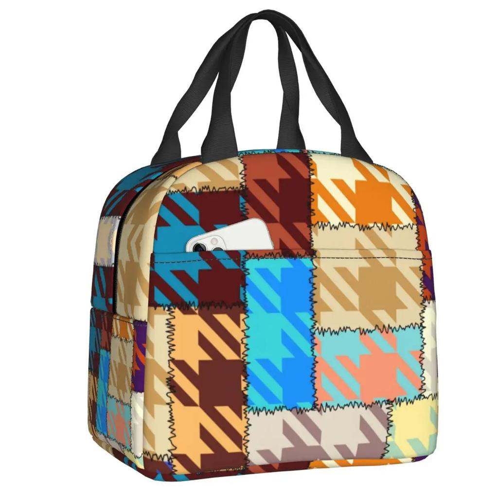 Hounds Tooth Style Houndstooth Insulated Lunch Bags for Work School Dogstooth Waterproof Thermal Cooler Lunch Box Women Kids