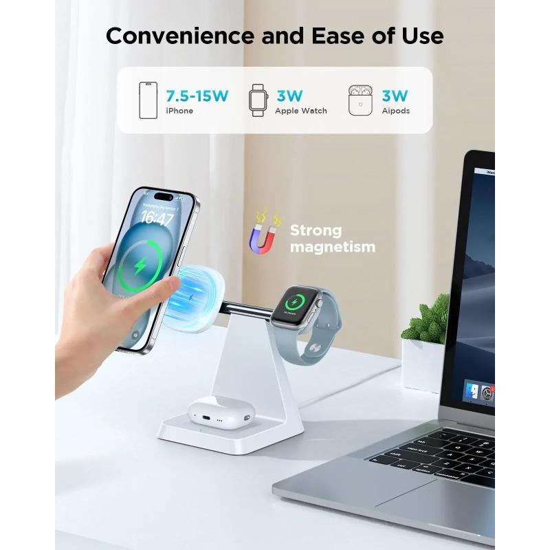 Magnetic Wireless Charger for iPhone -3-in-1 Magnetic Safe Charging Station for Various Devices