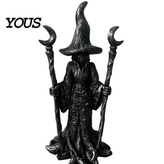 Resin Witch Decoration Statue, Gothic Halloween Figurine, Dark Night Collectible Fantasy Ornament for Desktop, Bookshelf, Home, Office Decor Art