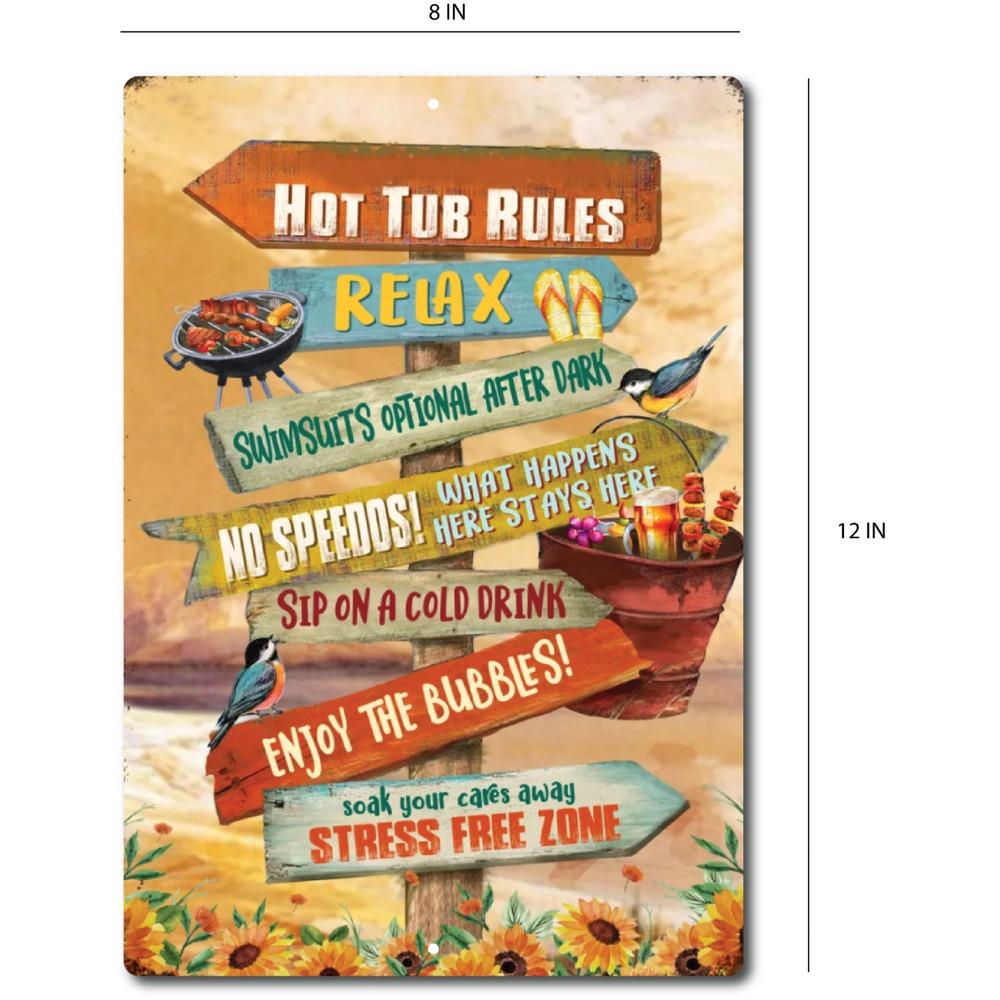Hot Tub Rules Metal Sign Hot Tub Bathroom Wall Outdoor Decoration No Stress