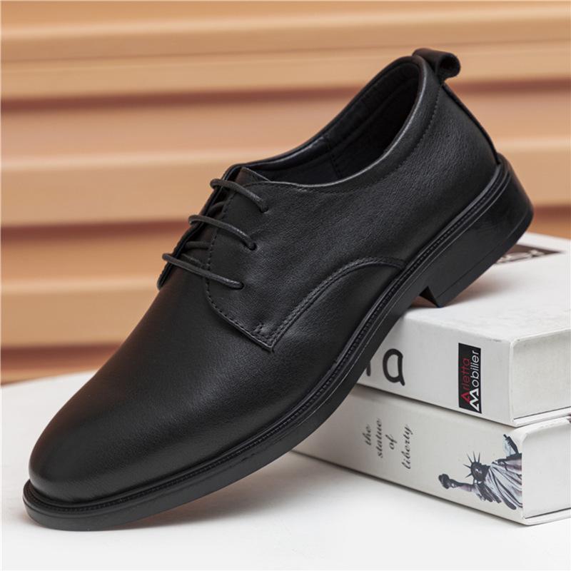 Men s Formal Leather Shoes - Top Layer Cowhide, Low-Top, Round Toe, Lace-Up for Wedding or Business. Size 44 чёрный