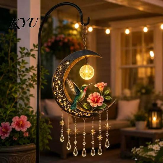 Crystal Tassel Hanging Decor Fairy Moon Wind Chime Pendant, Acrylic Ornament with Star Whimsical Forest & Decors for Garden Balcony Patio, Outdoor