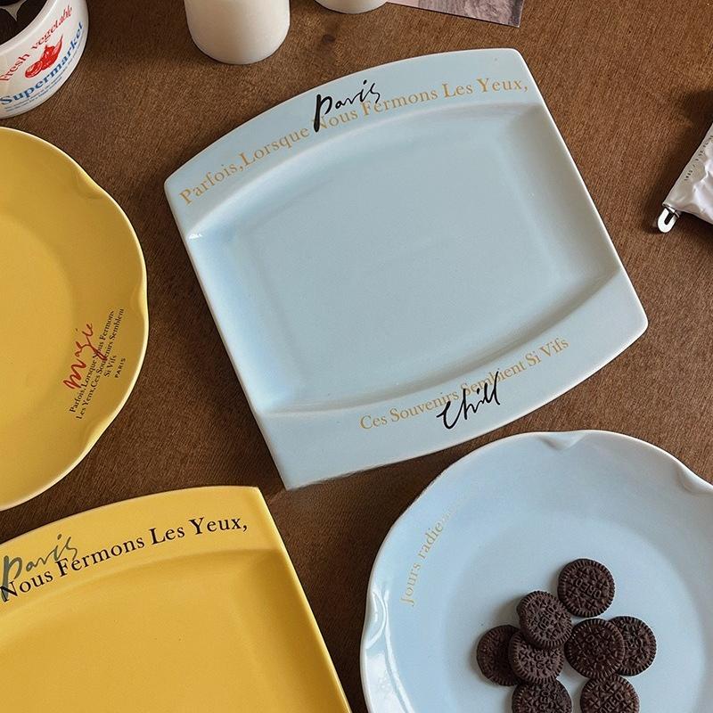 Korejský Ins Styl Dezertní Talíř Vintage Francouzský Keramický Snídaňový Talíř Talíř na Chléb Dort Elegantní