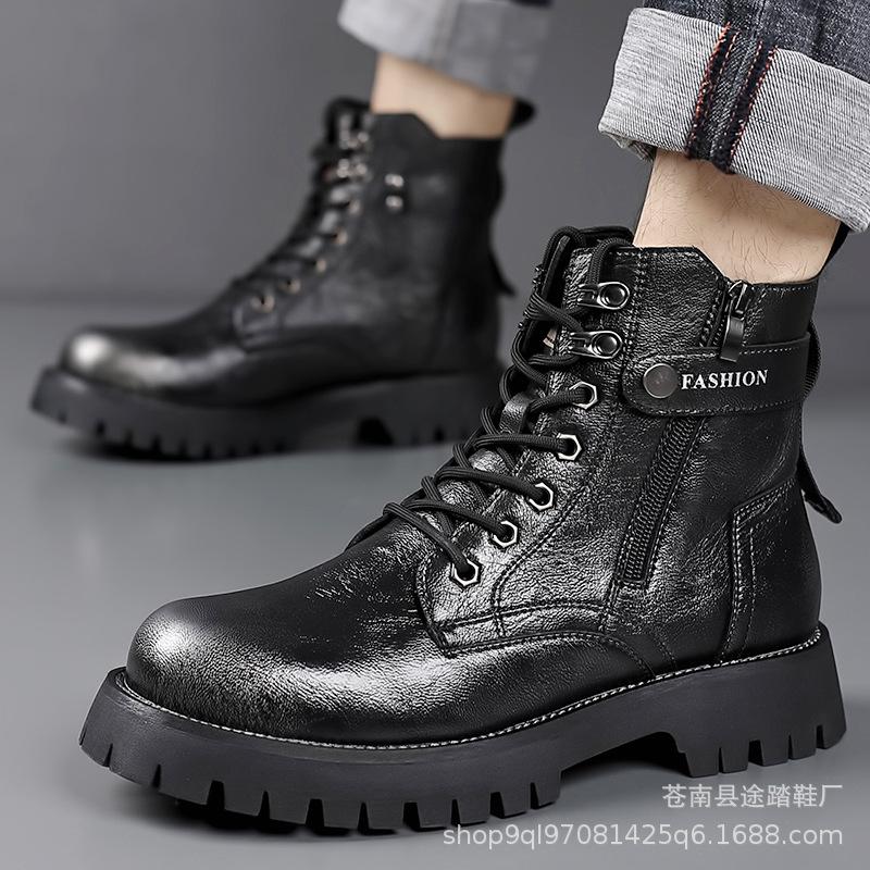 

Мужские ботинки мартин на высокой подошве - Зимние теплые, с плюшевой подкладкой, хлопковые, рабочие ботинки в британском стиле. 40