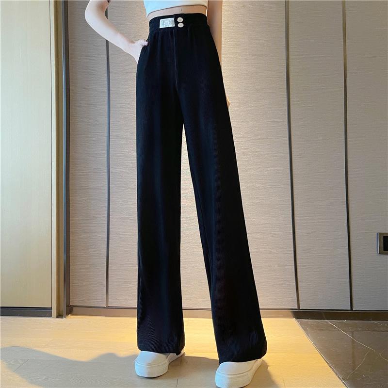 Women's Wide-Leg Drapey Ice Silk Pants, Lightweight and Trendy Loose Fit for Spring and Summer, Small Size.