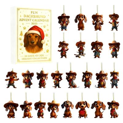 Dachshund Christmas Advent Calendar 2025 24 Days Countdown Acrylic Dachshund Ornaments Cute Dog Lovers Holiday Decor Keepsakes