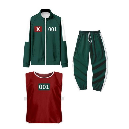 3 Pcs/Set Cosplay Costume Zip-up Sweatshirt Jacket Drawstring Pants with Vest Korean Game Tracksuit Set for Women Men Sports Running Gym