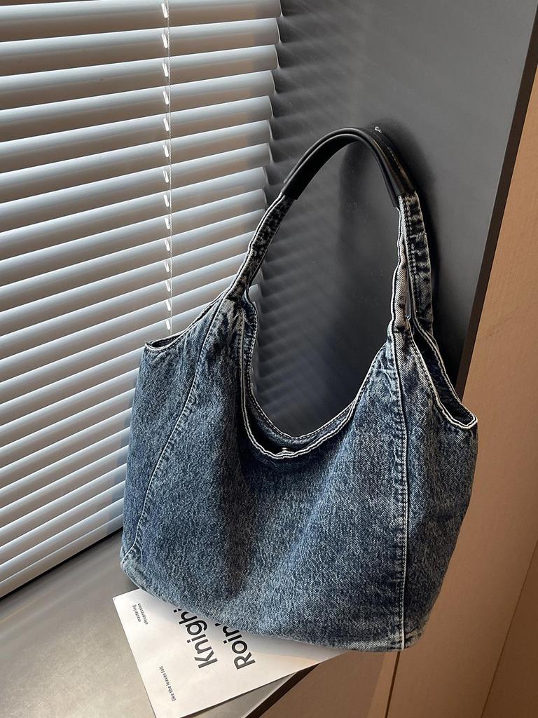 Modische Damen-Jeans-Einkaufstasche mit einer Schulter - Minimalistisch, Vielseitig für Studenten und Pendler