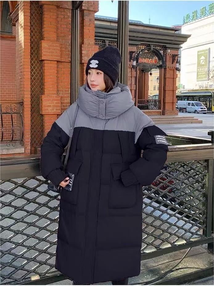 Splicing contrasting color puffs long short down jackets women's winter new lazy white duck down bread clothes