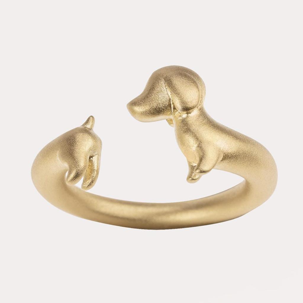 Dachshund-inspired Silver & Gold-Plated Frosted Ring: Elegant, Cute, and Versatile Design for Women