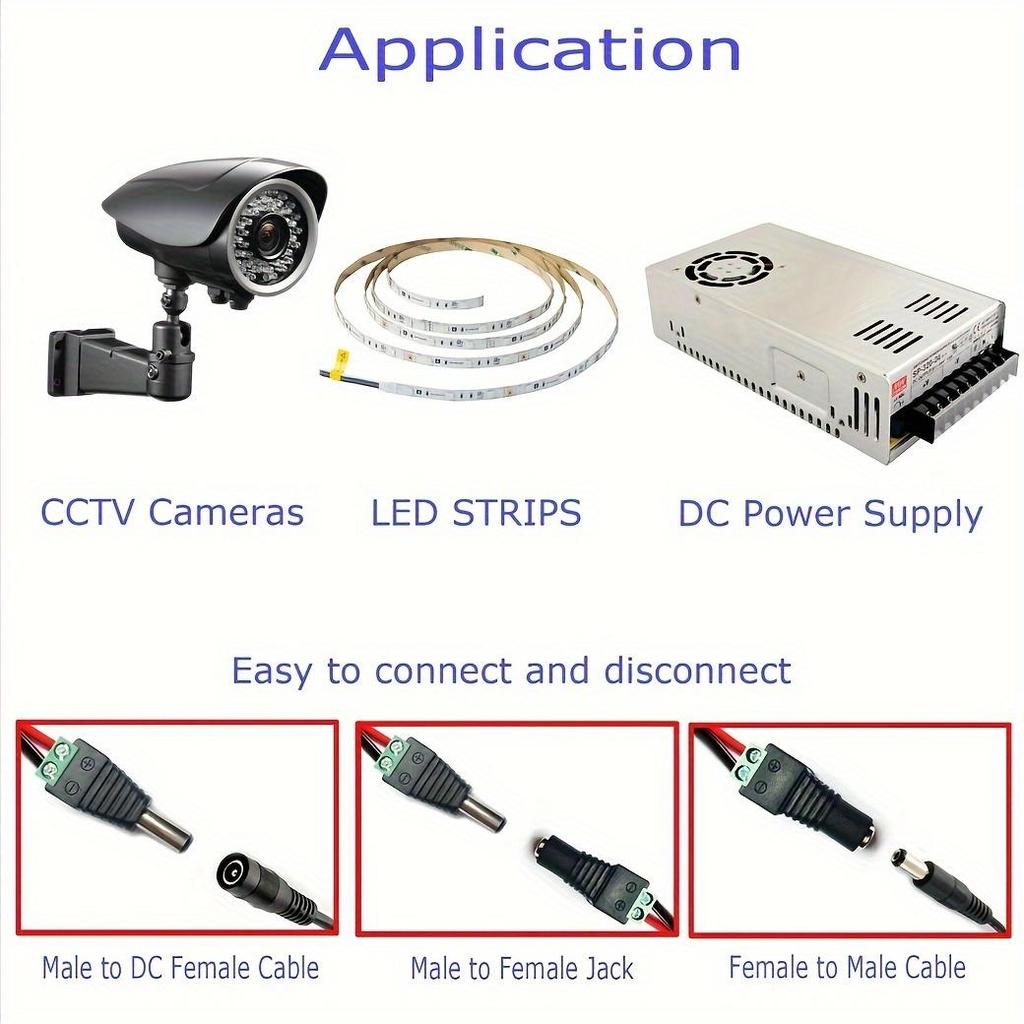 10/20pcs Male+Female 2.1x5.5mm DC Power Jack Plug Adapter Connector for CCTV Camera