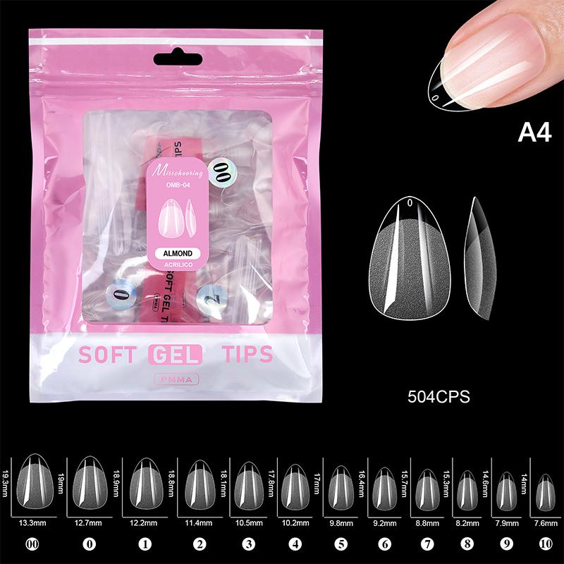 504 Pcs False Nail Tips Semi-Matte Finish Almond French Coffin Stiletto Oval Square Shapes With Front Edge Thickened Fingertips