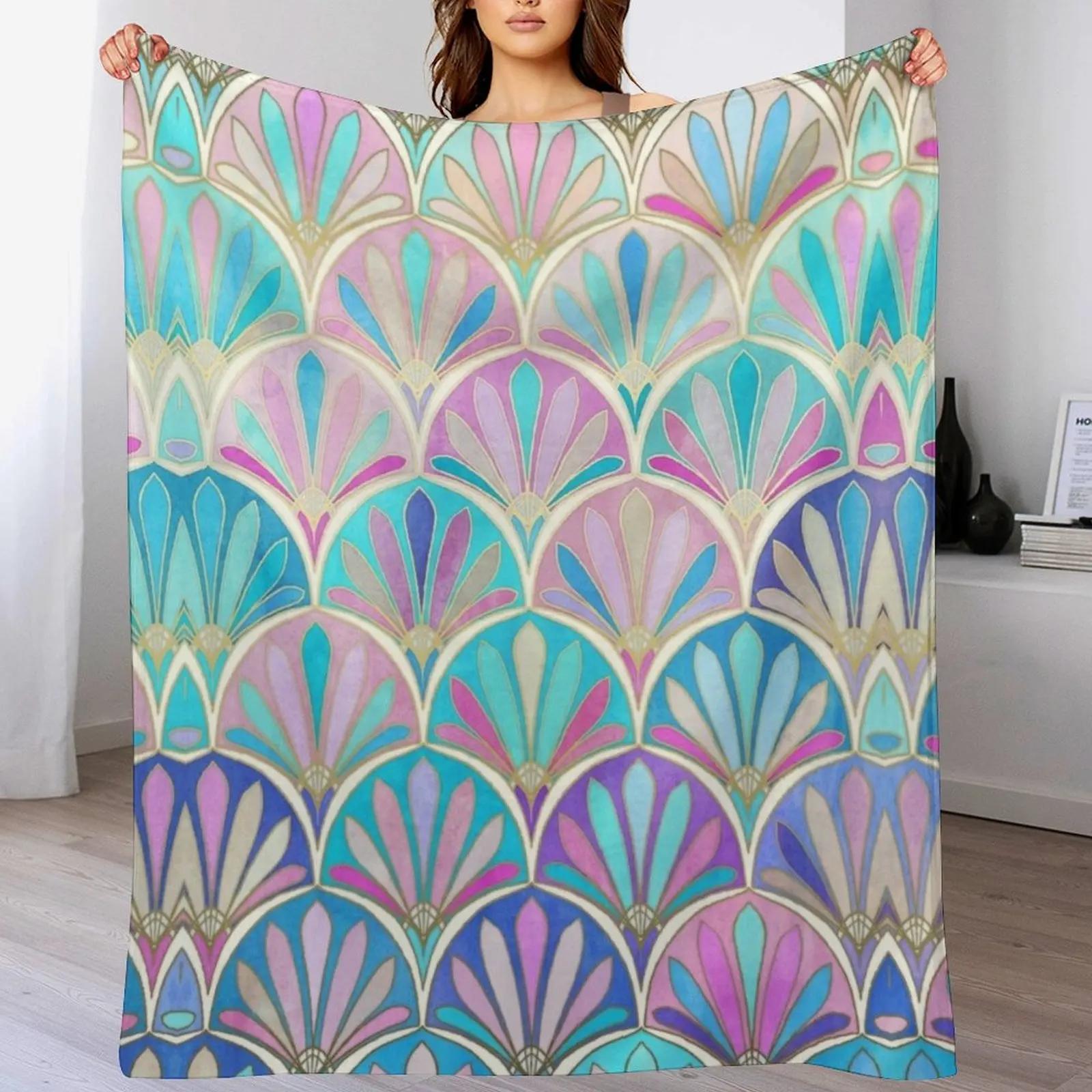 Glamorous Twenties Art Deco Pastel Pattern Throw Blanket All Season Lightweight Soft Blanket for Bed 102x76cm(40x30in)