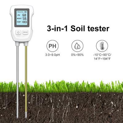 3 in 1 Bodentester PH/Feuchtigkeit/Temperatur Digitales LCD-Messgerät Hitzebeständiger Metallsensor Feuchtigkeitsmonitor für Blumenpflanzen Gartenarbeit