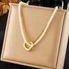 Gold Plated Heart Pendant Pearl Layered Necklace, Stainless Steel Double Chain Choker, Elegant Jewelry for Women Gift