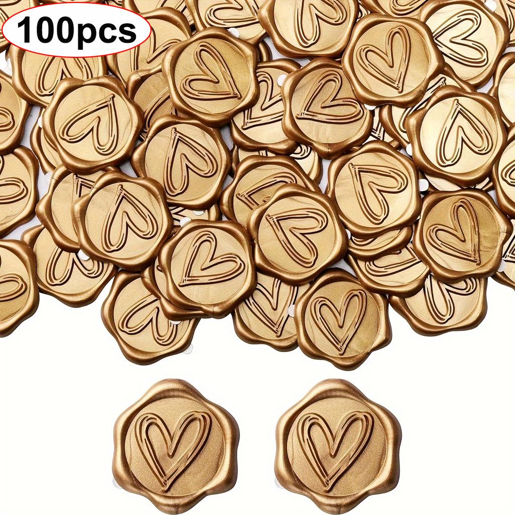 50/100 st Hjärtformade Vaxsigillklistermärken, Kuvertförslutningsklistermärken Kuvertförslutningar Självhäftande Guldklistermärken för Bröllopsfest Födelsedag