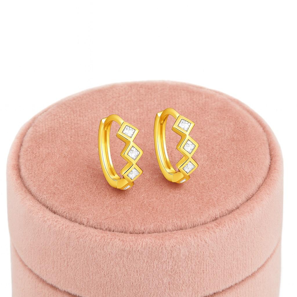 Geometric Chevron Hoop Earrings - 925 Sterling Silver Gold Plated