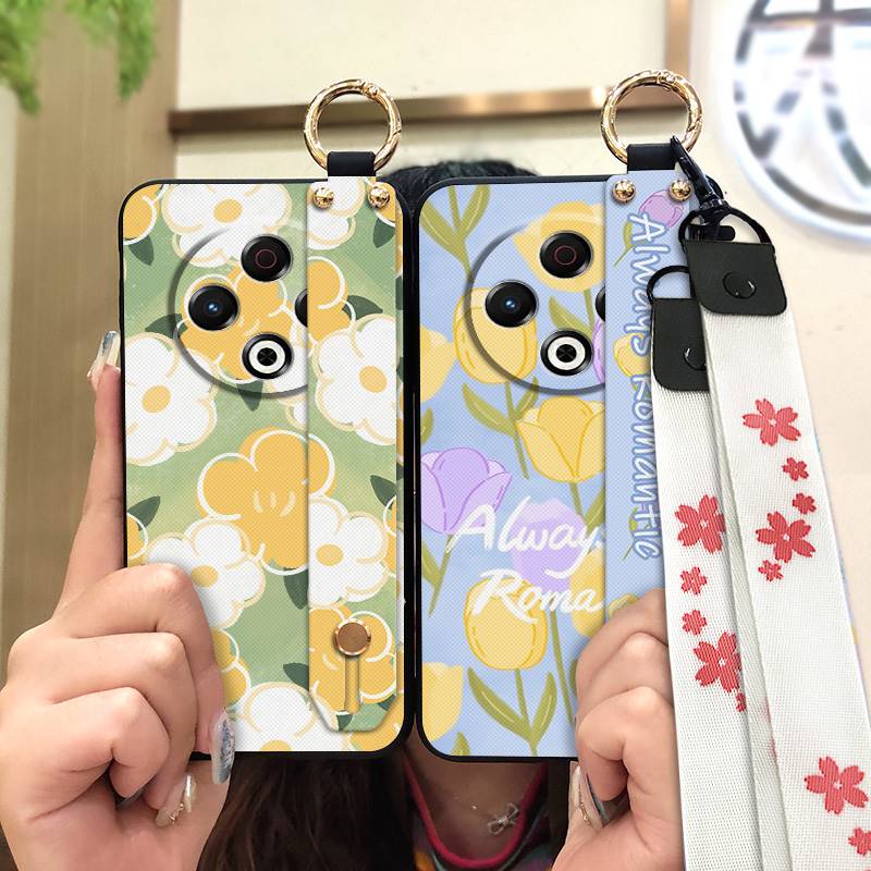 Back Cover Wristband Phone Case For Tecno Spark30 4G/KL6 Fashion Design Kickstand Silicone Anti-knock Protective Flower