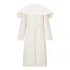 Womens Winter White Wool Blend Trench Coat With Belt Loose Fit Collar Long Sleeve Street Style