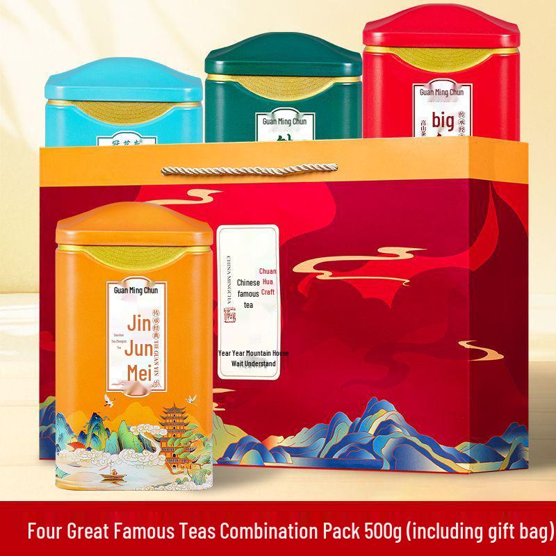 Premium Four Famous Teas Gift Box (500g) - Jin Jun Mei, Xiao Zhong Black Tea, Oolong Tea, Da Hong Pao, Tie Guan Yin