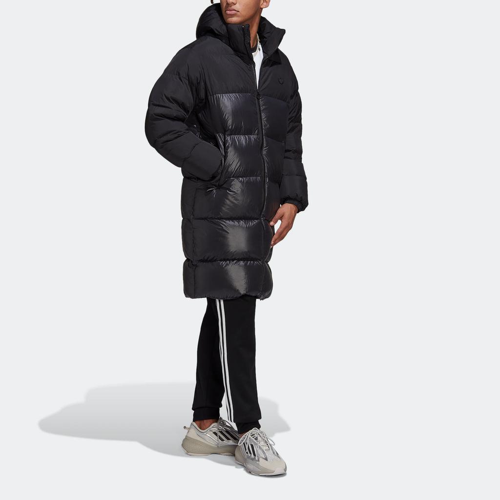 Adidas Originals Trefoil Spliced Design Mid-Length Duck Down Hooded Puffer Jacket Men Outerwear Black HL9209