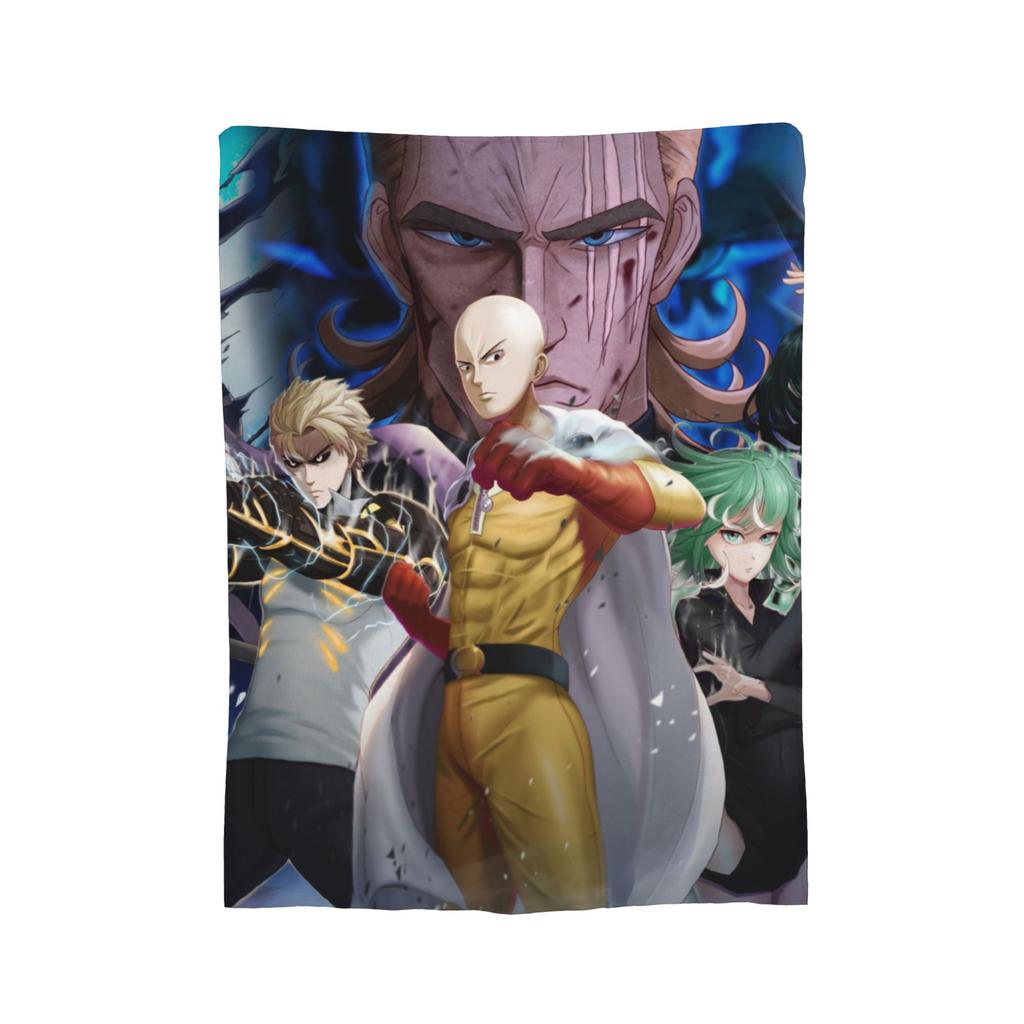 Anime One Punch Man Fleece Throw Blanket Saitama Cartoon Blankets for Home Office Lightweight Bedding Throws,