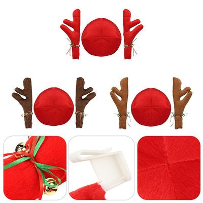 Décoration de Voiture de Noël Set Bois de Renne Nez Rouge Décoration de Renne Véhicule Set de Décoration Corne d'Élan Nez Rouge